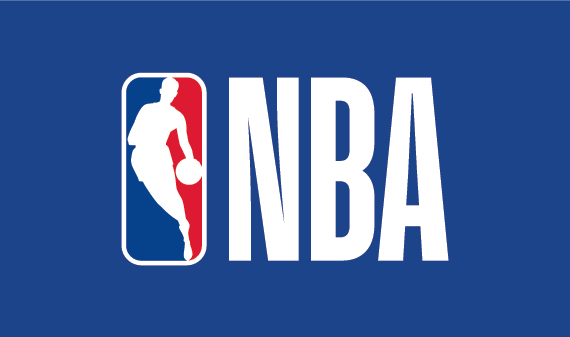 The NBA logo of a basketball player bouncing the basketball while running.