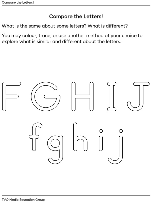 Compare letters F, f to J, j
