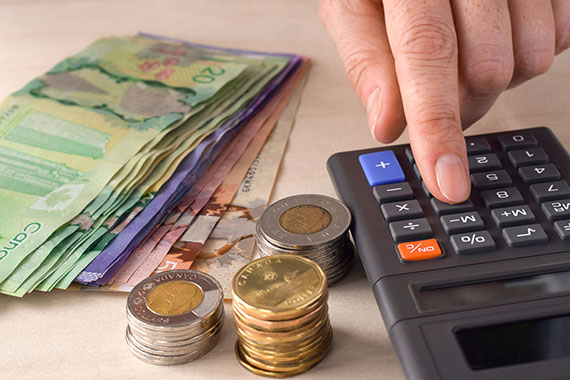 Canadian currency in bills and coins